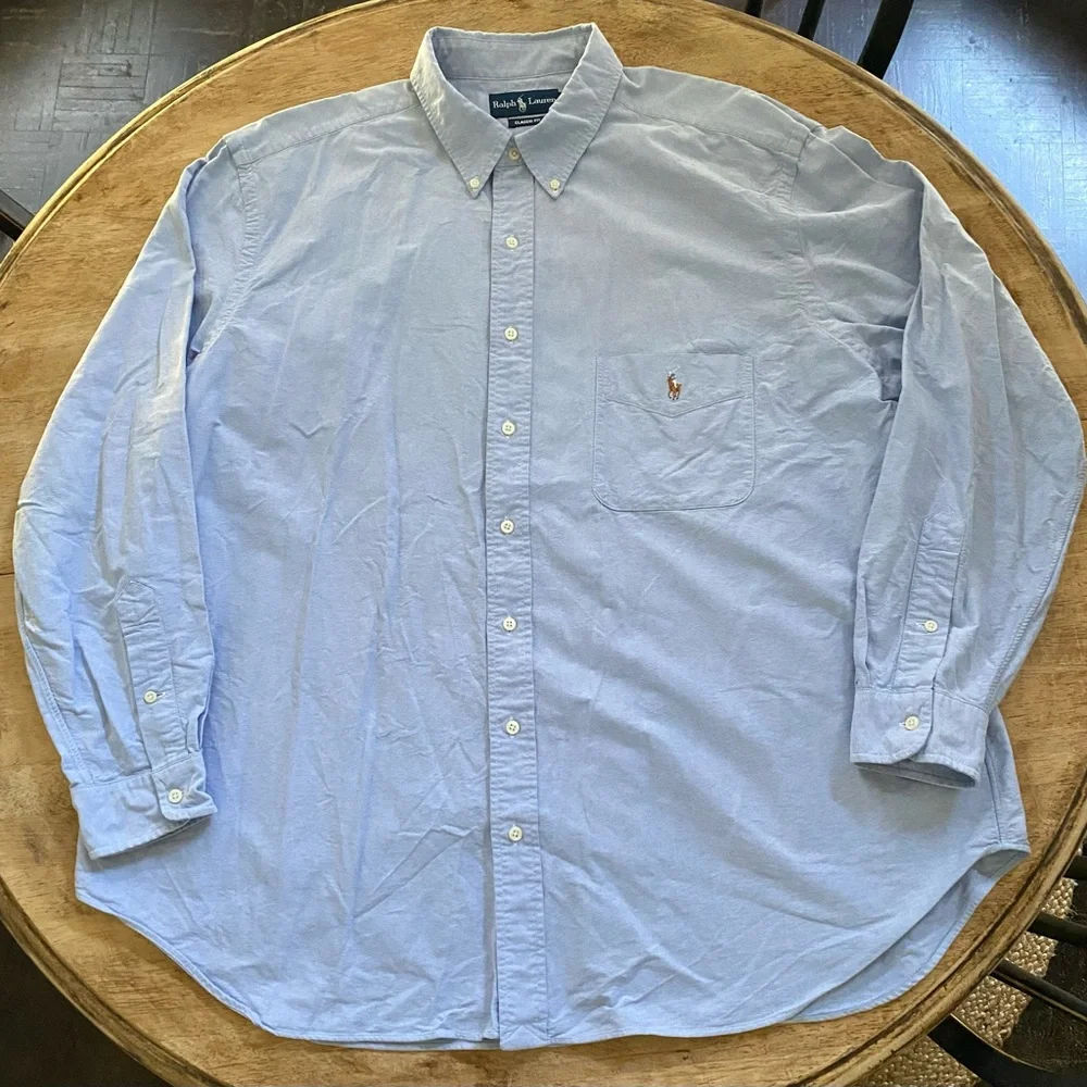Polo RL Classic Fit Men’s Big &‎ Tall Sz 2XB Blue Cotton Long Sleeve Button Down